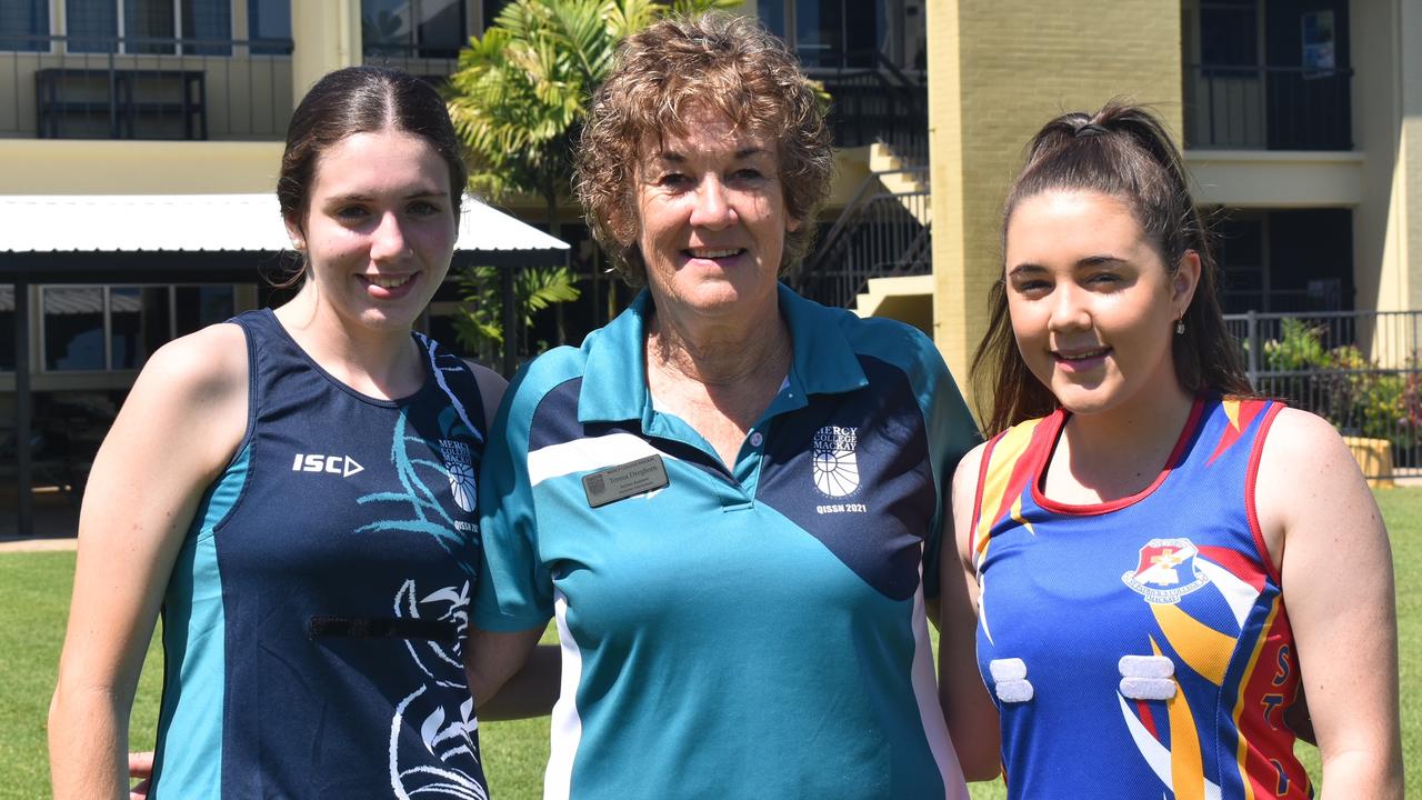 (From left) Rebecca Symons, Teresa Draghorn and team vice-captain Paige Zeller ahead of the QISSN tournament launch night in Mackay, October 27, 2021. Picture: Matthew Forrest