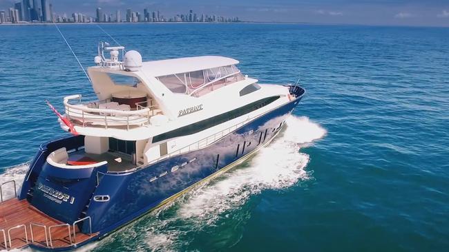 Patriot 1 superyacht sails past the Gold Coast skyline