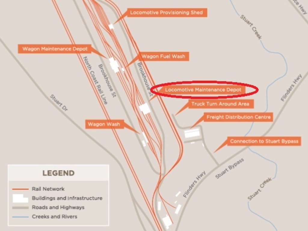 Map of Aurizon's rail precinct in Stuart. Picture: Supplied.