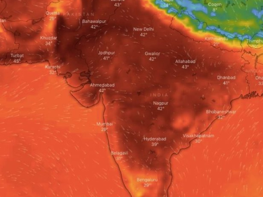 A major heatwave hits India. Picture: Windy TV