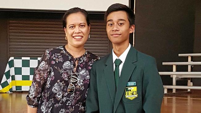 ISIS SCHOOL CAPTAIN: Former Biggenden student John Houton with proud mother, Tina. Picture: Contributed