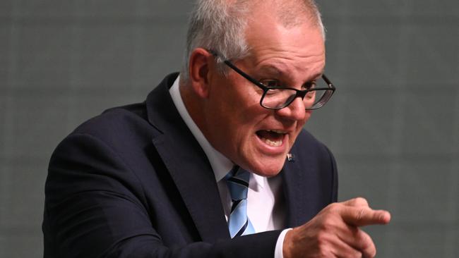 Scott Morrison goes on the attack in parliament on Wednesday during a censure motion over his secret self-appointment to five ministries. Picture: NCA NewsWire / Martin Ollman