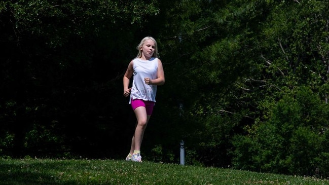 Becky Pepper-Jackson runs on the girls’ cross country and track teams at a middle school in Bridgeport, West Virginia. Picture: AFP