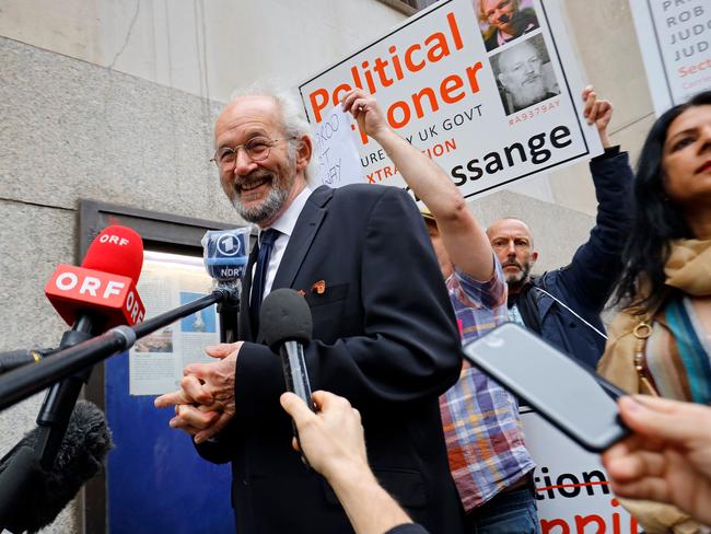 John Shipton, the father of WikiLeaks founder Julian Assange, speaks to the media as he arrives at the Old Bailey court in central London. Picture: AFP