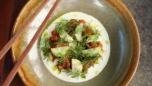 Taste sensation: The Ocean trout crudo at the new Sum Yung Guys’ new restaurant at Noosaville. Picture Lachie Millard