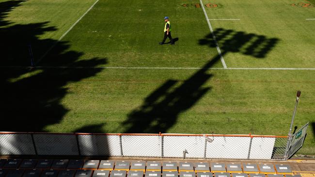 Empty stadiums, like Leichhardt Oval hosting Wests Tigers v Newcastle Knights, have put a huge dent in NRL finances. Picture: Brett Costello