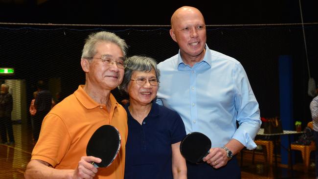 Peter Dutton at the Rowville Community Centre in Melbourne with members of the Knox Chinese Elderly Citizens Club. Picture: NewsWire / Nicki Connolly