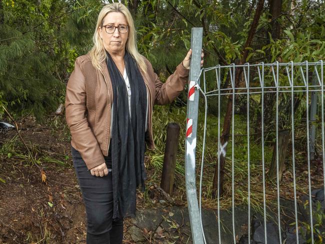 Judy Lindsay, whose daughter was killed by a drink-driver, at the scene of Redlands Mayor Karen Williams’ crash. Picture: Richard Walker