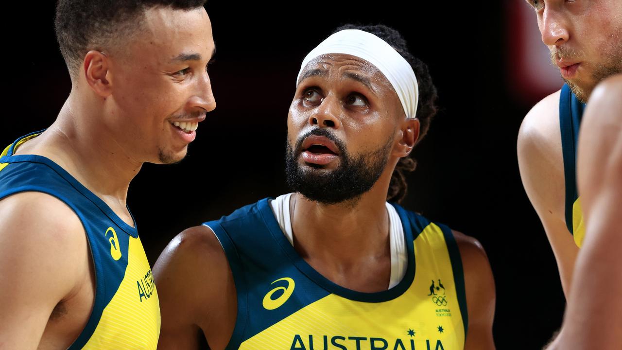 Patty Mills in action during the Australia V Nigeria basketball game at Saitama Super Arena at the Tokyo 2020 Olympics. Pics Adam Head