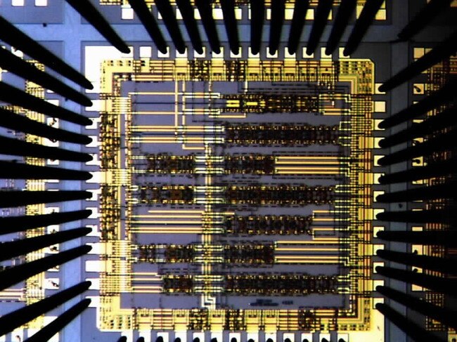 Key to building block of information super highway, produced by scientists, researchers & engineers at Bell Northern Research (BNR), research arm of Canadian telecommunications giant Nortel & is actually semi conductor laser chip (blown up photo). 16 October 1994            Computers / Chips