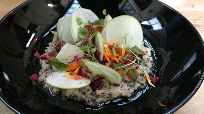 Spiced mixed grain porridge with dried and fresh fruit at The Hunter Works.