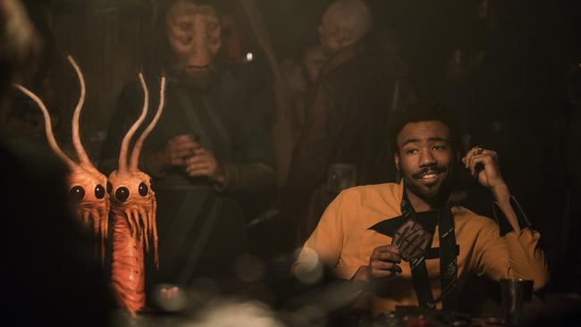 Donald Glover as Lando Calrissian. (Jonathan Olley/Lucasfilm via AP)