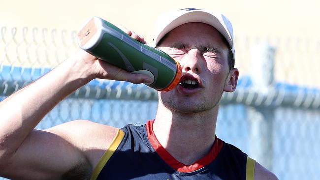 Chayce Jones feels the heat during pre-season training on Thursday. Picture: Sarah Reed