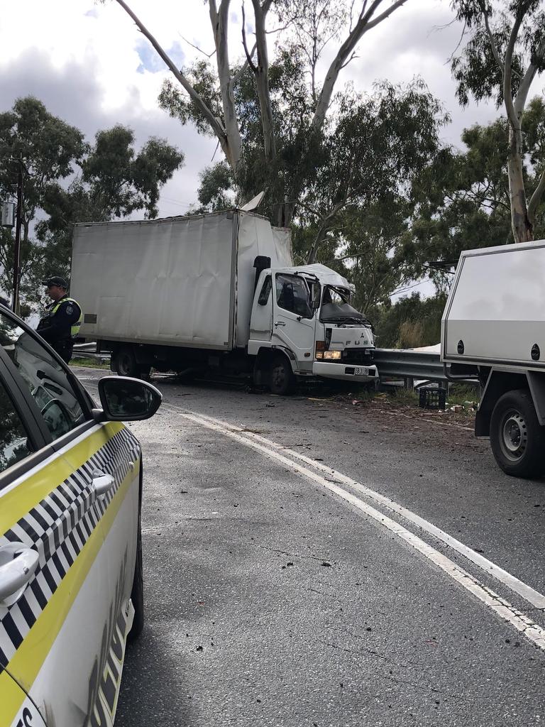 A truck has crashed on Torrens Hill Road at Millbrook. Picture: Ben Clark