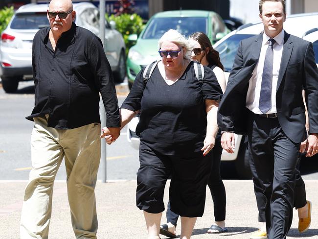 Edward Vignes and Geraldine Vignes enter the Cairns Courthouse for the first day of the coronial inquest into the shooting death of their son Khrys Alan Mark-Kelly Vignes, 30, who died on March 29, 2020. Picture: Brendan Radke