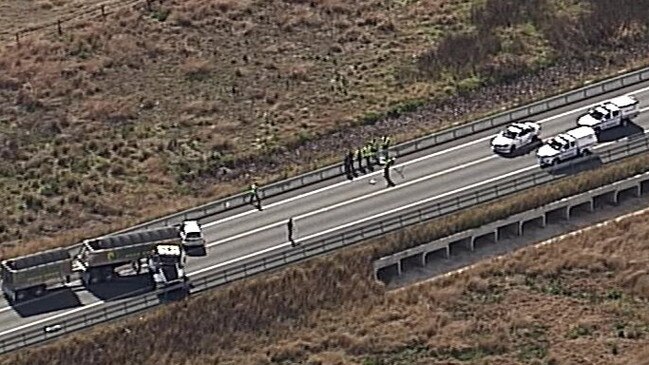 The scene of the fatal truck crash at Beaudesert. Photo: 7 News Gold Coast