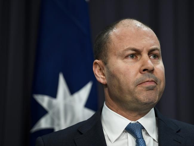 Australian Federal Treasurer Josh Frydenberg speaks during a press conference as he hands down the Mid-Year Economic and Fiscal Outlook 2019/20 at Parliament House in Canberra, Monday, December 16, 2019. (AAP Image/Lukas Coch) NO ARCHIVING