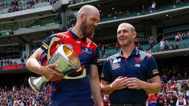 Max Gawn and Simon Goodwin. Photo by Michael Willson/AFL Photos via Getty Images