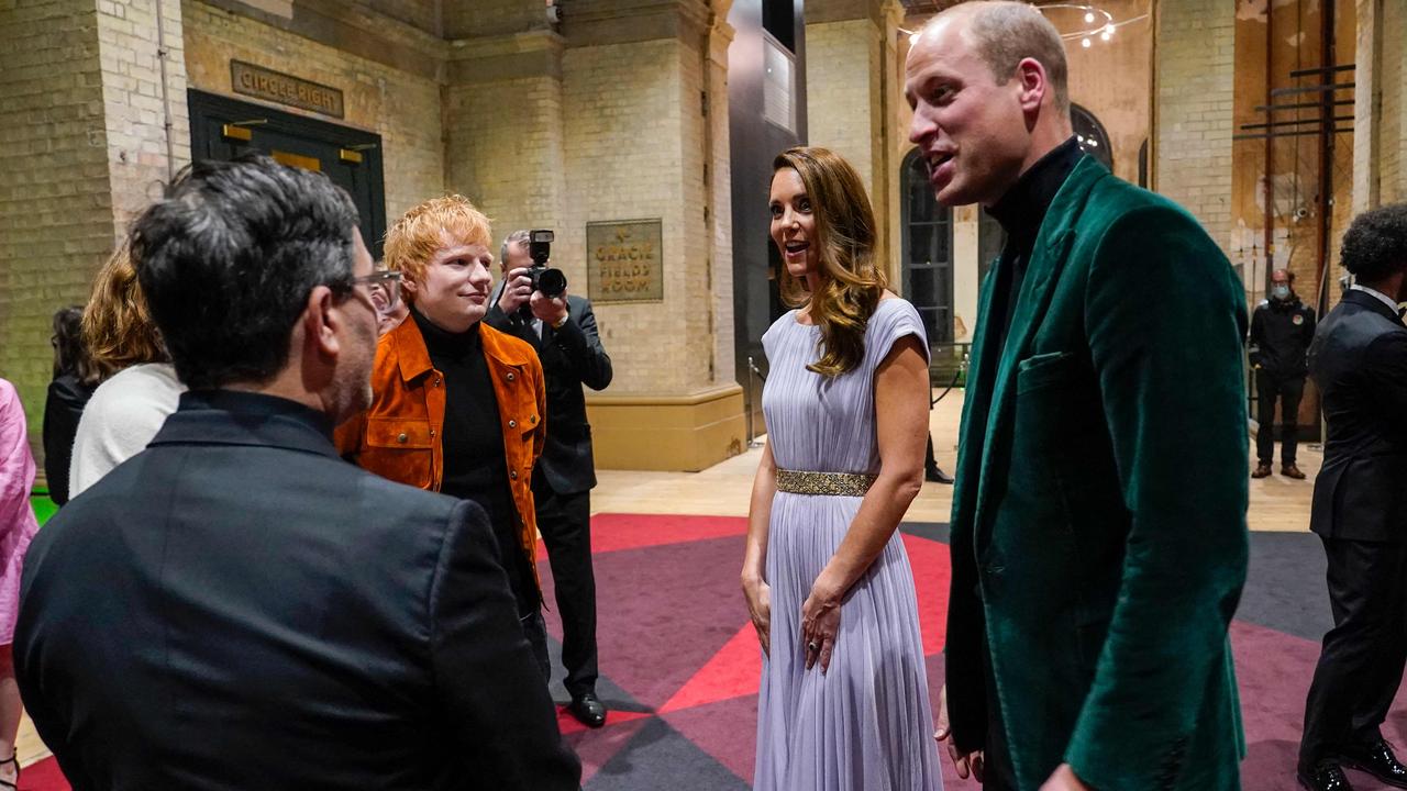 Ed Sheeran was pictured mingling with the Duke and Duchess of Cambridge before the ceremony at Alexandra Palace. Picture: Alberto Pezzali / POOL / AFP.