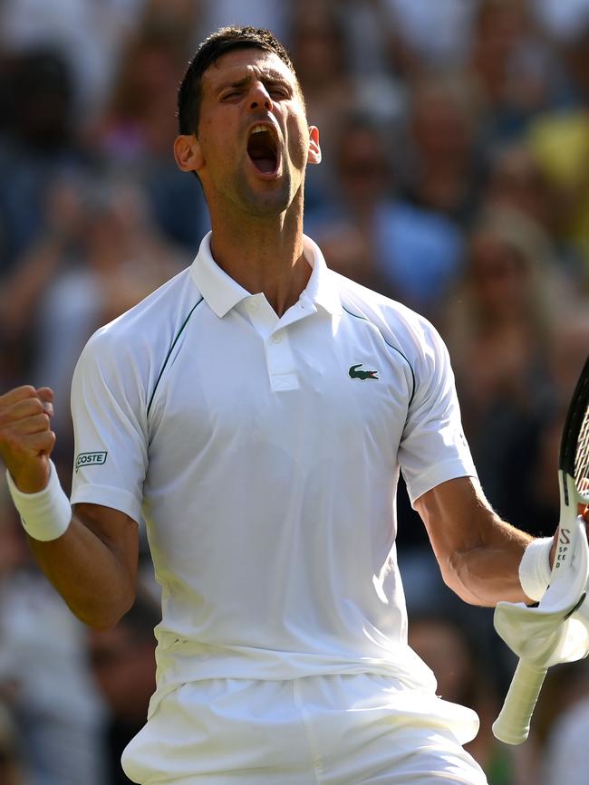 Novak Djokovic celebrates match point against Cameron Norrie in the semi-final. Picture: Shaun Botterill/Getty Images