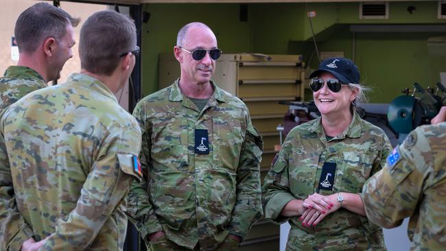 Senator David Van and NSW Senator Hollie Hughes talk with ADF members in the Middle East in 2021.