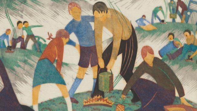 Detail from Bank Holiday, a 1935 print by Ethel Spowers. National Gallery of Australia