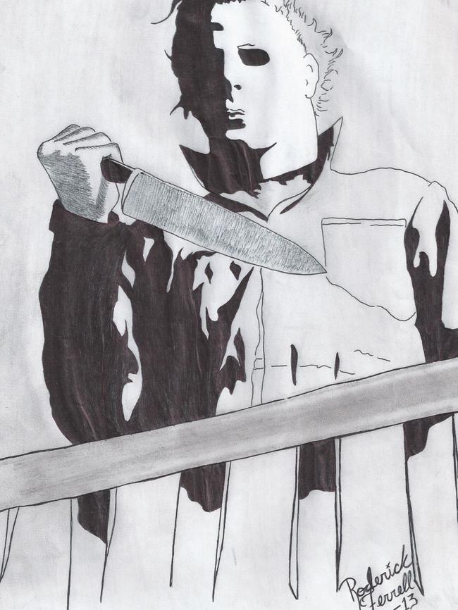 Convicted killer Roderick Ferrell drew this picture inspired by the character ‘Michael Myers’ from horror movie Halloween.