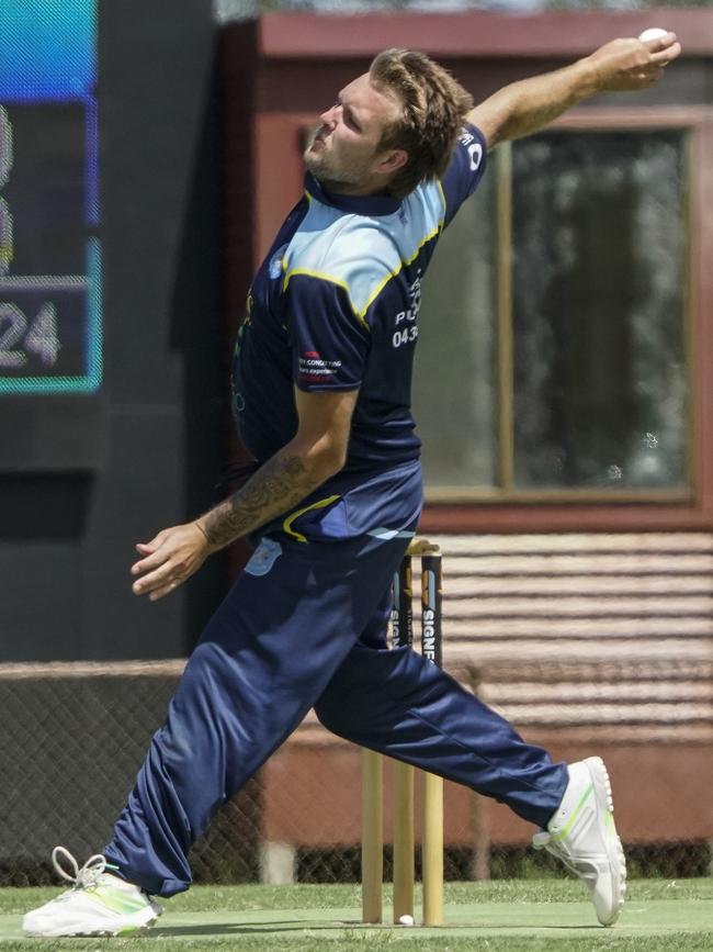 MPCA: James Long bowling for Baxter. Picture: Valeriu Campan