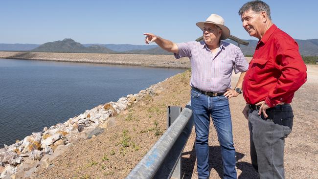 Thuringowa MP Aaron Harper and Assistant Minister Bruce Saunders at Ross River Dam. They have promised $5m to develop a boat ramp if the Labor Government was elected.