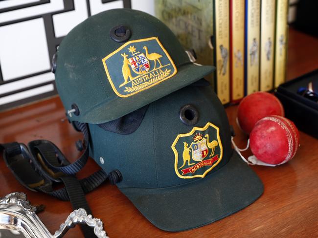 Mr Hawke’s collection of Australian cricket caps and balls. Picture: Sam Ruttyn