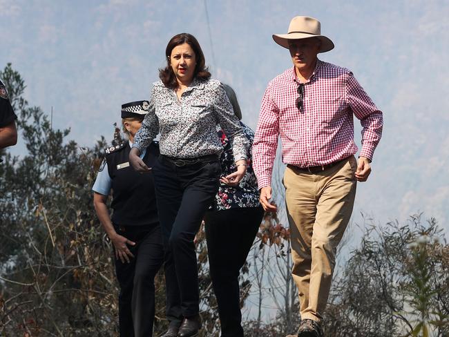 Premier Annastacia Palaszczuk tours Timbarra Drive in Beechmont with Scenic Rim mayor Greg Christensen. Picture: NIGEL HALLETT