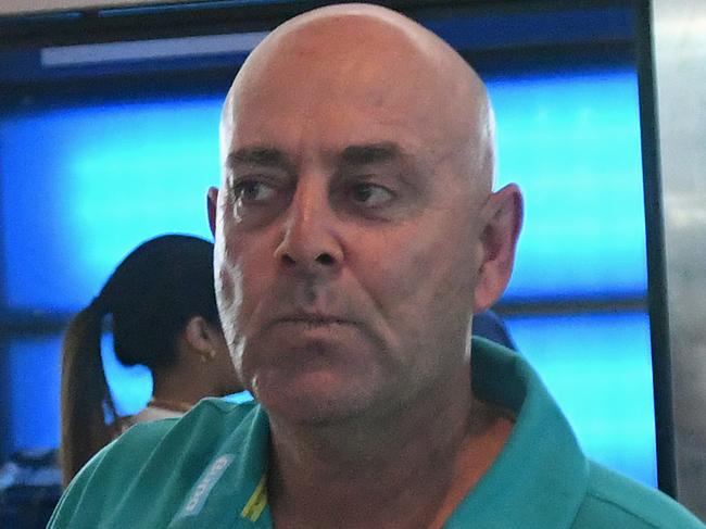 CAPE TOWN, SOUTH AFRICA - MARCH 27: Darren Lehmann (coach) during the Australian national mens cricket team arrival at Cape Town International Airport on March 27, 2018 in Cape Town, South Africa. (Photo by Brenton Geach Gallo Images/Getty Images)