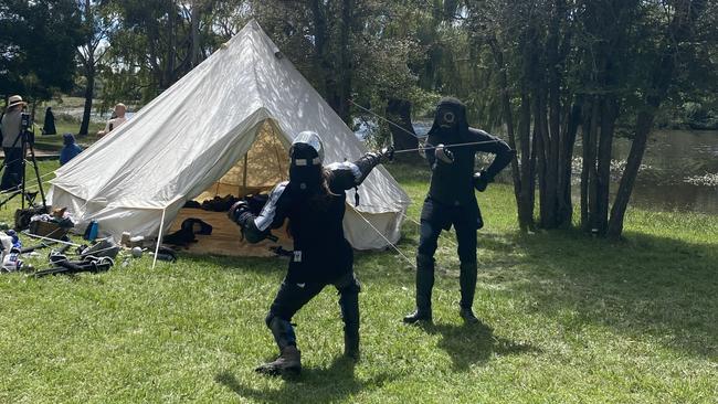 Swordsmen having a duel at the Goulburn's 2022 Steampunk Victoriana Fair. Picture: Niki Iliagoueva