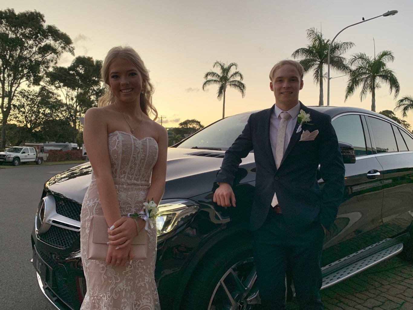 Lily Hunter and Luke Podd looking forward to the night ahead at the Fraser Cioast Anglican College formal.