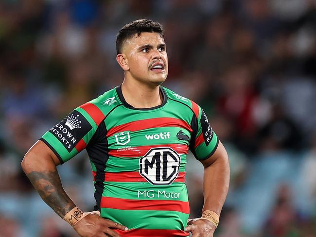 SYDNEY, AUSTRALIA - MARCH 31: Latrell Mitchell of the Rabbitohs looks on during the round five NRL match between the South Sydney Rabbitohs and Melbourne Storm at Accor Stadium on March 31, 2023 in Sydney, Australia. (Photo by Cameron Spencer/Getty Images)