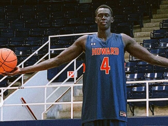 Makur Maker shows off his 2.31m wingspan. Photo: Howard University Athletics.