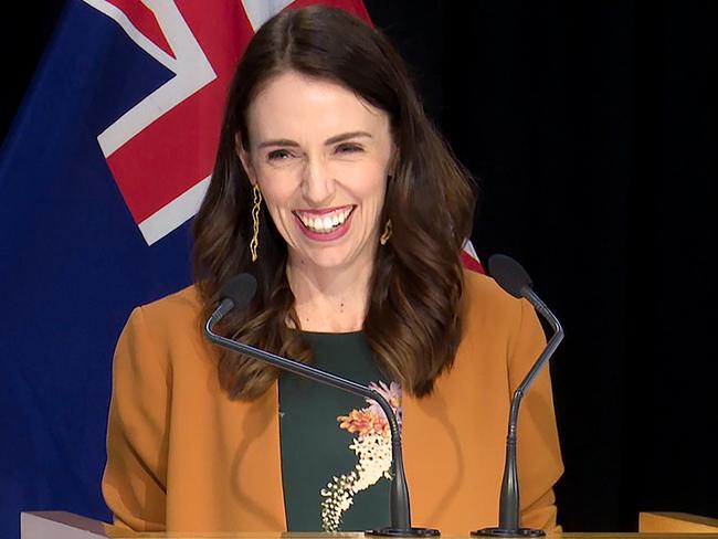 New Zealand Prime Minister Jacinda Ardern speaks during a press conference at parliament in Wellington, New Zealand, Monday, June 8, 2020. Ardern says she did a little dance when she found out that there was no longer any active cases of COVID-19 in New Zealand. (AAP Image/Daniel Hicks) NO ARCHIVING