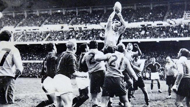 Rob Heming takes a lineout grab during the 1963 Test between Australia and South Africa at Ellis Park.