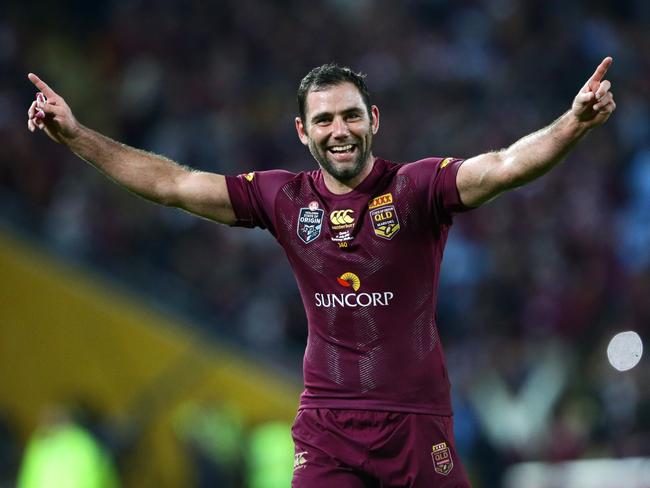 Cameron Smith celebrates during Queensland’s win over NSW in State of Origin 3. Picture: Darren England.