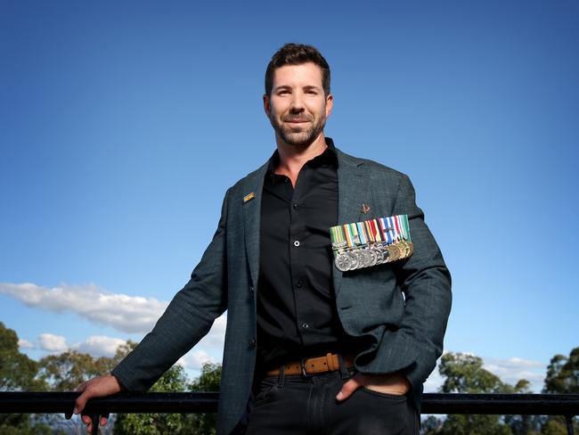 Heston Russell, Retired Special Forces Officer and Founder of Voice Of A Veteran, after the Prime MinisterÃs press conference, Mt Coot-Tha, on Monday April 19th 2021 - Photo Steve Pohlner