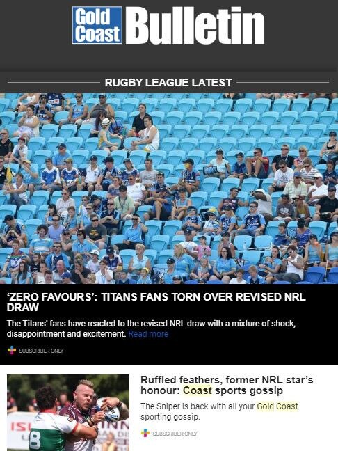 The Gold Coast Bulletin rugby league newsletter.