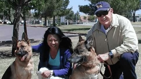 Gene Hackman and Betsy Arakawa with two of their dogs. Picture: Supplied