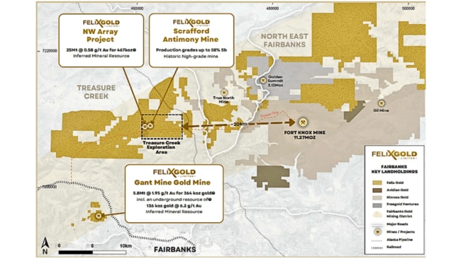 Felix Gold's Treasure Creek project including the Scrafford antimony mine. Source: FXG.