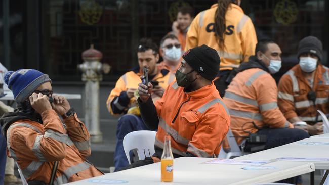 The construction sector shutdown followed protests that began with workers blocking traffic with an outdoor break room last month. Picture: NCA NewsWire / Andrew Henshaw