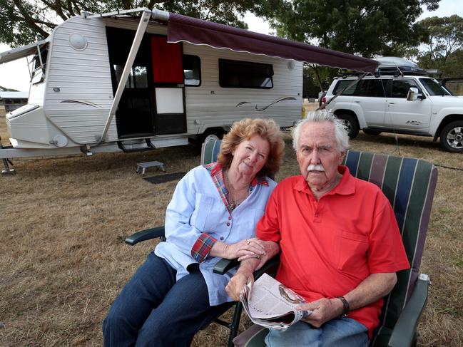 04/02/2019 Anne and Peter Harwood with their caravan in Simpson Victoria. They are living in a caravan having lost everything after receiving bad advice from a financial advisory and stitched up with "low-doc" loans from CBA.Picture : David Geraghty / The Australian.