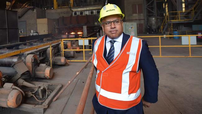 EMBARGO FOR TWAM 12 OCT 2019  NO REUSE WITHOUT PERMISSIONHead of GFG Sanjeev Gupta visits the Arrium Steel plant in Whyalla, South Australia. Monday, July, 17, 2017. British industrialist Sanjeev Gupta plans to invest $1 billion or more in Arrium's Whyalla Steelworks to ensure its future viability. (AAP Image/David Mariuz) NO ARCHIVING