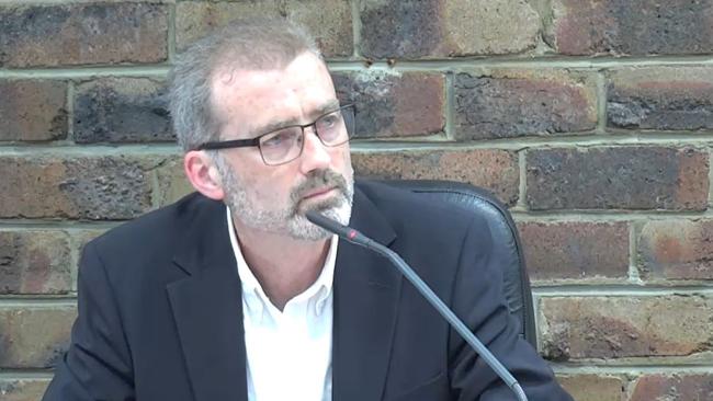 Dr Sean Tobin, Senior Medical Officer, Communicable Diseases Branch, NSW Health, gives evidence at the Special Inquiry into the Ruby Princess on Tuesday morning. Picture: Supplied