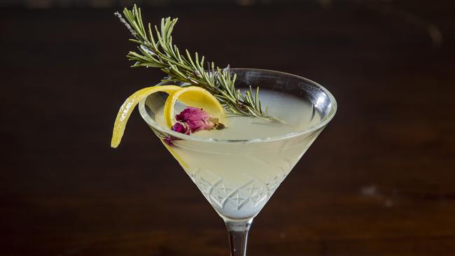 A gin martini with lemon zest and lime. Picture: Jerad Williams