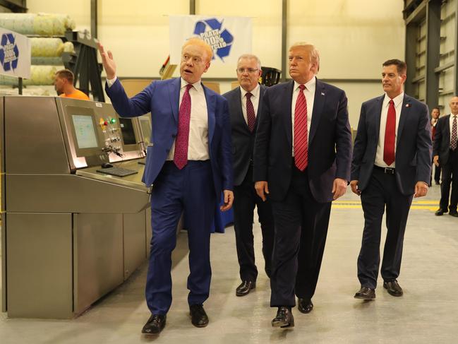 Pratt with Scott Morrison and Donald Trump at his Ohio mill in 2019. Picture: Adam Taylor (PMO)