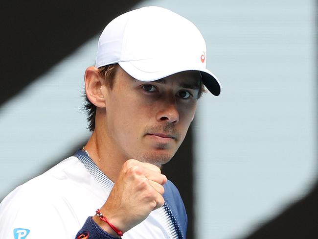 MELBOURNE, JANUARY 15, 2025: 2025 Australian Open Tennis, Day Four. Alex de Minaur (AUS) in action against Tristan Boyer (USA) on Rod Laver Arena. Picture: Mark Stewart